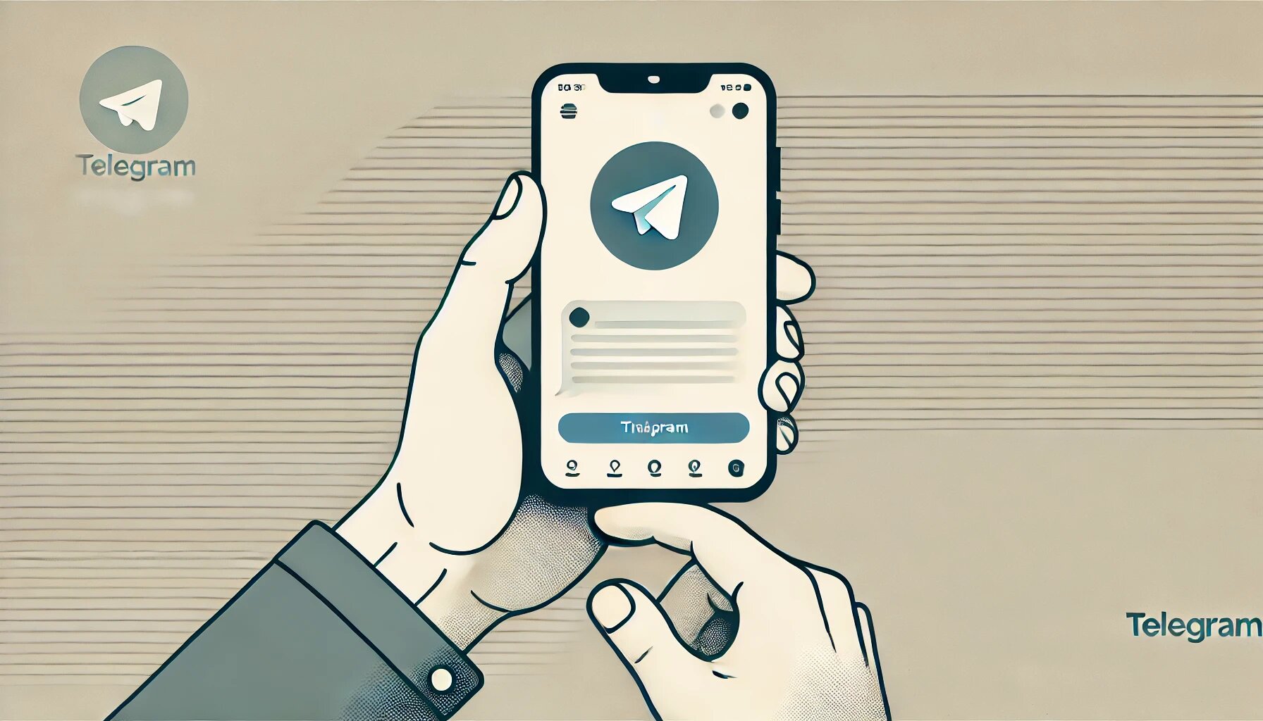 DALL·E 2025-03-06 15.06.07 - A minimalist style illustration showcasing a person using Telegram on their smartphone. The background is simple and clean, with subtle lines and colo_proc.jpg